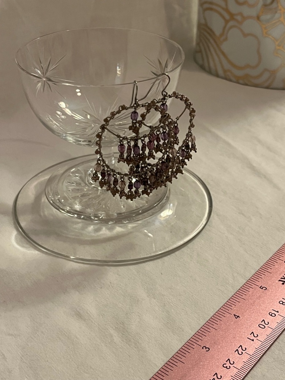 Handcrafted Purple Hoop Chandelier Earrings - Picture 3 of 3